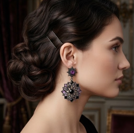 Vintage Gothic Starburst Mandala Crystal Drop Earrings