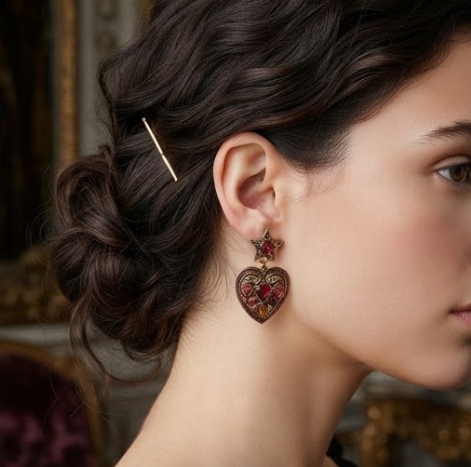Vintage Baroque Star & Sacred Heart Crystal Drop Earrings