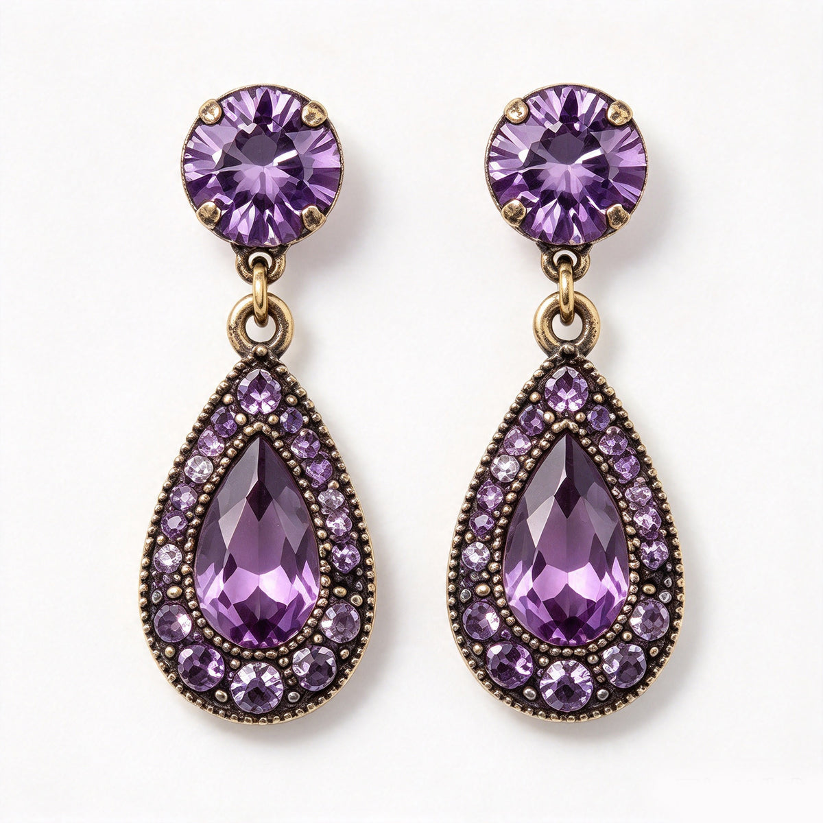 Vintage Amethyst Crystal Teardrop Chandelier Drop Earrings