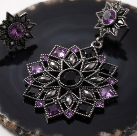 Vintage Gothic Starburst Mandala Crystal Drop Earrings
