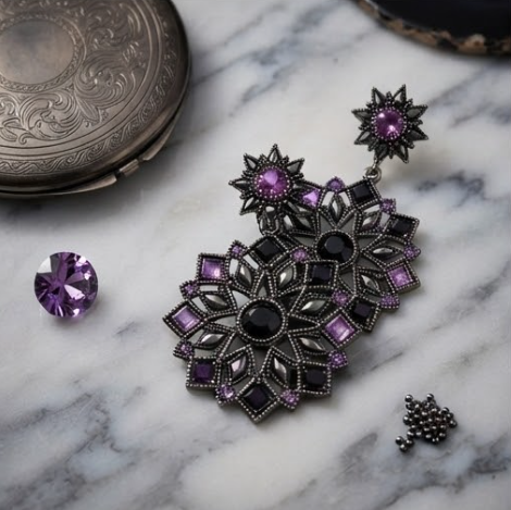 Vintage Gothic Starburst Mandala Crystal Drop Earrings