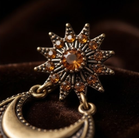 Vintage Bohemian Celestial Sun & Crescent Moon Chandelier Earrings