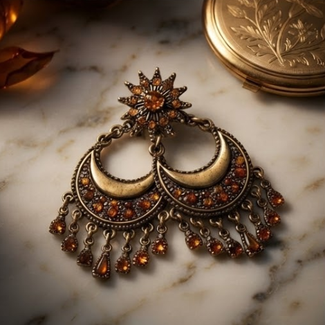 Vintage Bohemian Celestial Sun & Crescent Moon Chandelier Earrings