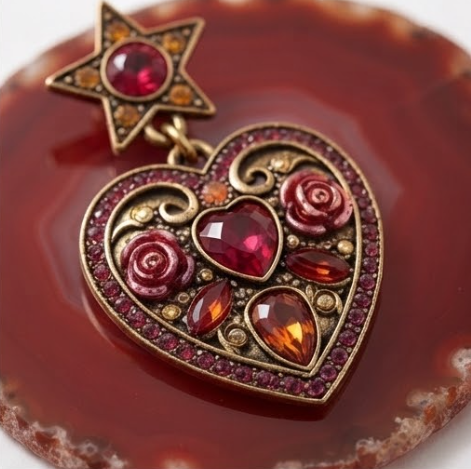 Vintage Baroque Star & Sacred Heart Crystal Drop Earrings