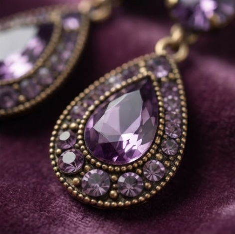 Vintage Amethyst Crystal Teardrop Chandelier Drop Earrings