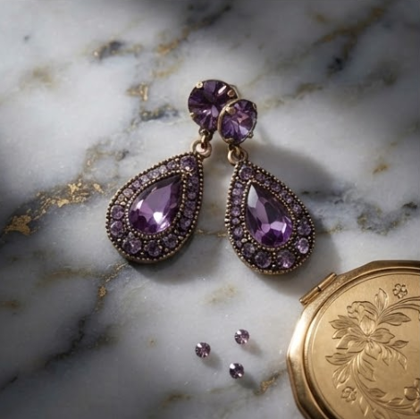 Vintage Amethyst Crystal Teardrop Chandelier Drop Earrings