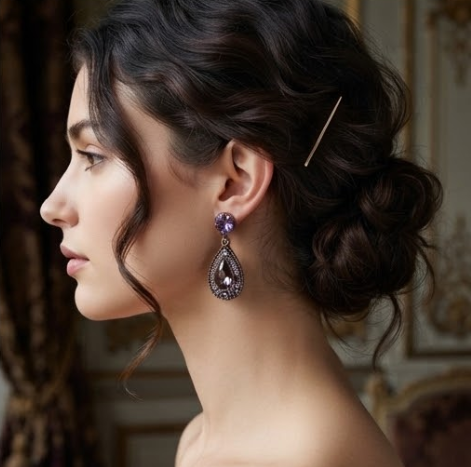 Vintage Amethyst Crystal Teardrop Chandelier Drop Earrings