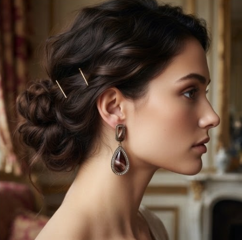 Vintage Banded Agate Teardrop & Pavé Halo Drop Earrings